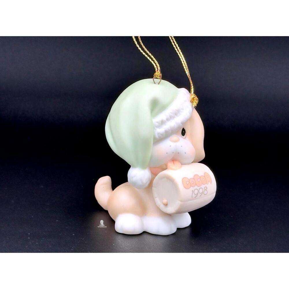 Precious Moments 1998 Cocoa Christmas Puppy Ornament with Green Hat